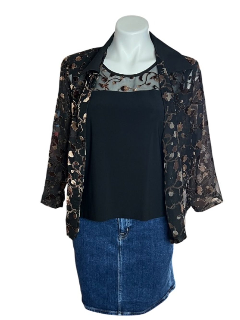 Vintage Clara S Velvet Burnout Sheer Duster Tank Set Goth Y2K Large